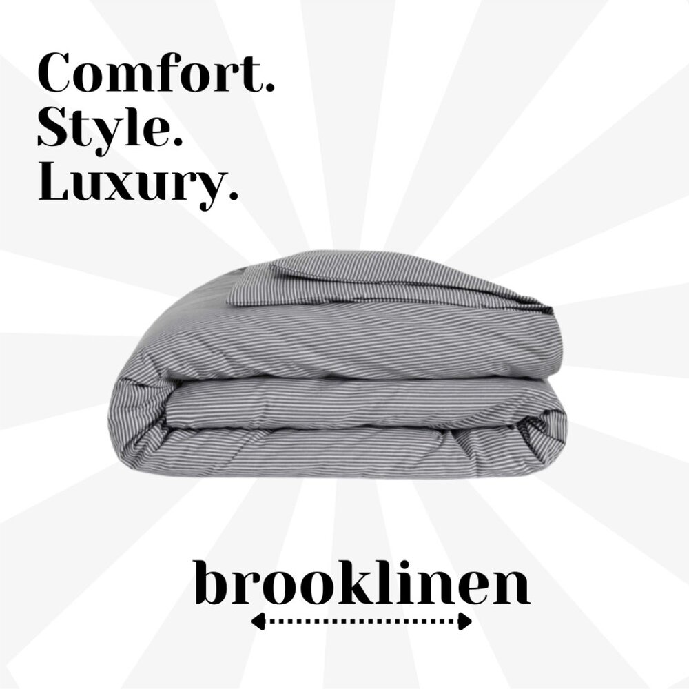 Brooklinen Luxe Sateen Duvet Steel Graphite + Steel Oxford Stripe F/Queen 480tc
